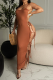 Khaki Sexy Solid Draw String Spaghetti Strap Pencil Skirt Dresses