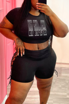Black Sexy Hot Drilling Hollowed Out O Neck Plus Size Two Pieces