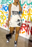 White Sexy Print Patchwork O Neck Pencil Skirt Dresses