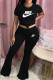 Black Fashion Casual Print Letter O Neck Short Sleeve Two Pieces