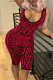 Burgundy Sexy Casual Print Basic U Neck Sleeveless Skinny Romper