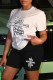 White Fashion Casual Print Patchwork O Neck Short Sleeve Two Pieces