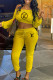 Yellow Fashion Casual Print Letter Off the Shoulder Long Sleeve Two Pieces
