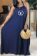 Tibetan Blue Fashion Bohemian Print Backless Letter Halter A Line Dresses