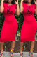 Red Fashion Casual Print Letter O Neck One Step Skirt Dresses