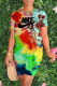 Orange Fashion Street Tie Dye Letter O Neck Short Sleeve Two Pieces