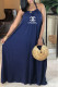 Tibetan Blue Fashion Bohemian Print Backless Letter Halter A Line Dresses