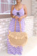 Light Purple Fashion Casual Print Patchwork Spaghetti Strap A Line Dresses