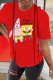 Red Fashion Street Character Patchwork O Neck T-Shirts