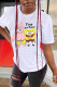 White Fashion Street Character Patchwork O Neck T-Shirts