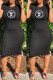 Black Fashion Casual Print Letter O Neck One Step Skirt Dresses
