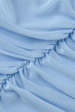 Light Blue Sexy Solid Patchwork Backless Halter Pencil Skirt Dresses