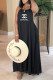 Black Fashion Bohemian Print Backless Letter Halter A Line Dresses