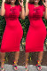 Red Fashion Casual Print Letter O Neck One Step Skirt Dresses