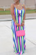 Blue Pink Fashion Casual Print Patchwork Spaghetti Strap A Line Dresses