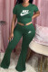 Green Fashion Casual Print Letter O Neck Short Sleeve Two Pieces