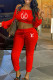 Red Fashion Casual Print Letter Off the Shoulder Long Sleeve Two Pieces