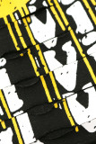 Black Sexy Print Hollowed Out Patchwork O Neck Short Sleeve Two Pieces