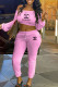 Pink Fashion Sportswear Print Letter Off the Shoulder Long Sleeve Two Pieces