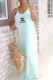 Sky Blue Fashion Casual Print Patchwork Spaghetti Strap A Line Dresses