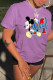 Purple Fashion Casual Character Patchwork O Neck T-Shirts