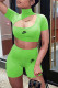Apple Green Fashion Casual Print Patchwork O Neck Short Sleeve Two Pieces