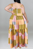 Yellow Casual Not Positioning Printed Bandage Backless Spaghetti Strap Plus Size Two Pieces