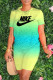 Green Fashion Street Tie Dye Letter O Neck Short Sleeve Two Pieces