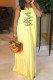 Yellow Fashion Bohemian Print Backless Letter Halter A Line Dresses