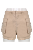 Khaki Fashion Solid Patchwork Straight Mid Waist Pencil Solid Color Bottoms