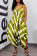 Earth Yellow Casual Print Split Joint Spaghetti Strap Loose Jumpsuits