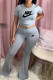 Grey Fashion Casual Print Letter O Neck Short Sleeve Two Pieces