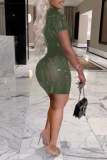 Red Sexy Solid Hollowed Out Half A Turtleneck Pencil Skirt Dresses