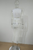 White Fashion Sexy Solid Hollowed Out See-through V Neck Sleeveless Two Pieces