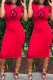 Red Fashion Casual Print Letter O Neck One Step Skirt Dresses