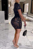 Red Sexy Solid Hollowed Out Half A Turtleneck Pencil Skirt Dresses