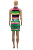 Red Sexy Striped Patchwork Halter Sleeveless Two Pieces