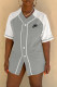Grey Fashion Sportswear Print Patchwork V Neck T-Shirts