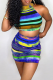 Peacock Blue Sexy Striped Patchwork Halter Sleeveless Two Pieces