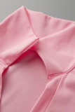 Pink Casual Solid Patchwork V Neck Pencil Skirt Dresses