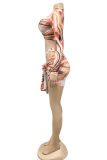 Red Sexy Print Hollowed Out Patchwork Swimwears
