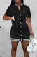 Black Casual Solid Patchwork Mandarin Collar Pencil Skirt Dresses