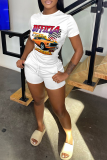 White Casual Print Patchwork O Neck Short Sleeve Two Pieces