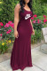 Burgundy Fashion Sexy Print Backless Spaghetti Strap One Step Skirt Dresses