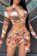 Red Sexy Print Hollowed Out Patchwork Swimwears
