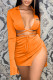 Orange Fashion Sexy Print Bandage Cardigan Collar Long Sleeve Two Pieces