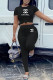 Black Fashion Sportswear Print Letter O Neck Short Sleeve Two Pieces