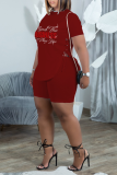 Blue Fashion Hot Drilling Draw String O Neck Short Sleeve Two Pieces