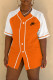 Orange Fashion Sportswear Print Patchwork V Neck T-Shirts
