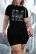 Black Fashion Print Hot Drill O Neck Short Sleeve Two Pieces
